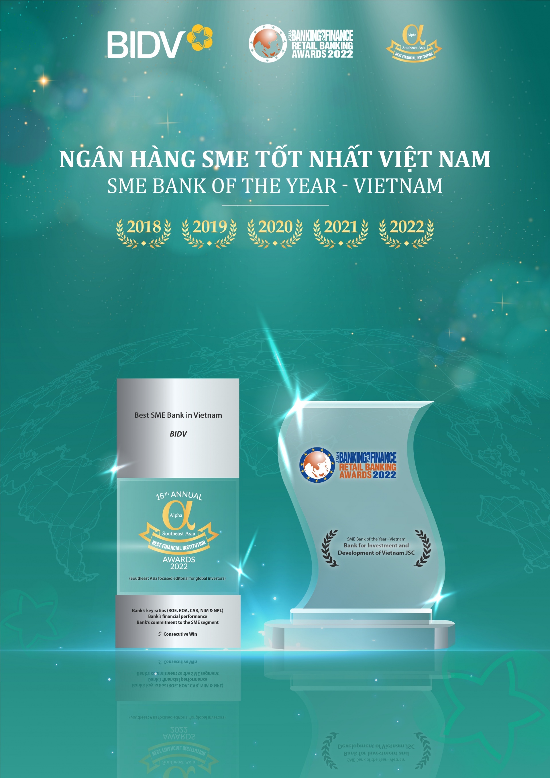 BIDV nhận cú đúp giải thưởng “Ngân hàng SME tốt nhất Việt Nam” lần thứ 5 liên tiếp