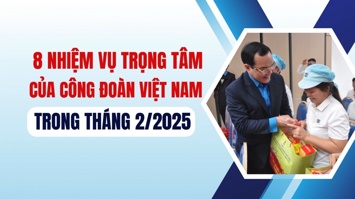 8 nhiệm vụ trọng tâm của Công đoàn Việt Nam trong tháng 02/2025