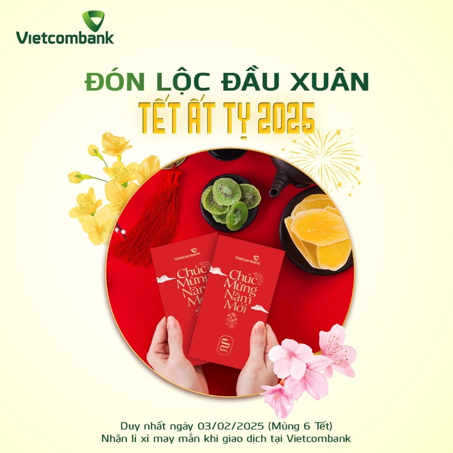 Vietcombank dành 20.000 “lì xì” may mắn tặng khách hàng giao dịch trong ngày mùng 6 Tết Ất Tỵ