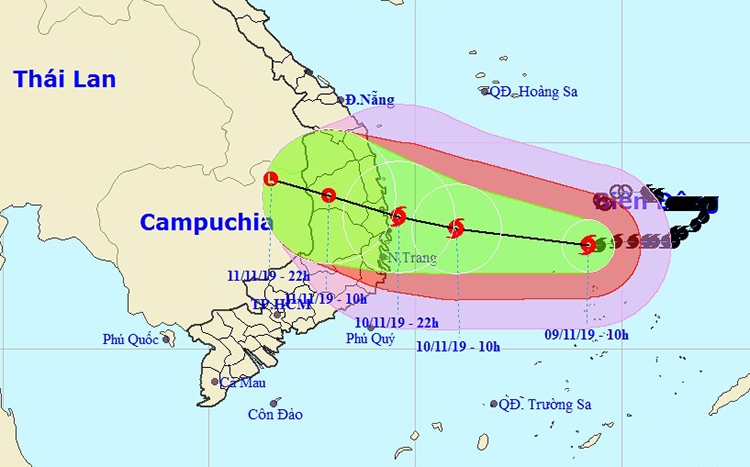 Bão số 6 có thể vào Quảng Ngãi - Khánh Hòa đêm 10/11