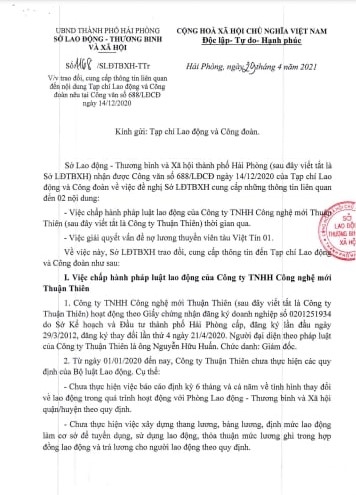 Công ty Thuận Thiên vi phạm pháp luật lao động nhưng không đủ căn cứ xử lý