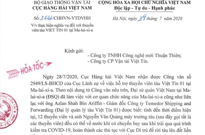 han chot de cong ty thuan thien thuc hien trach nhiem voi thuyen vien tau viet tin 01