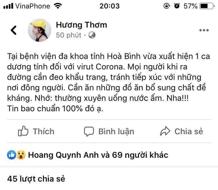 Thực hư thông tin trên mạng xã hội về trường hợp dương tính với corona ở Hòa Bình?