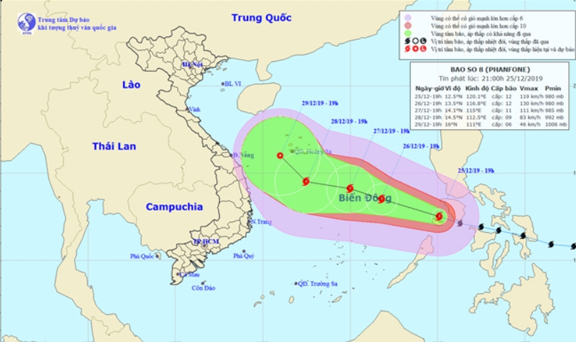 Thời tiết ngày 26/12: Phanfone trở thành cơn bão số 8, miền Bắc chuyển mưa rét