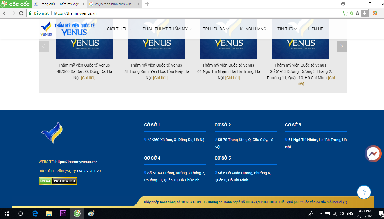 Website của Thẩm mỹ viện Quốc tế Venus đã ngừng hoạt động