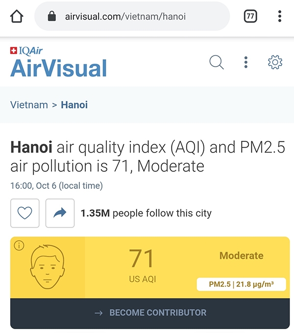 ung dung do chat luong khong khi airvisual chan nguoi dung viet nam