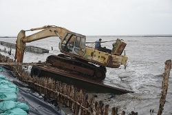 Cà Mau, đánh chìm sà lan, xếp 10.000 bao tải cát cứu đê biển