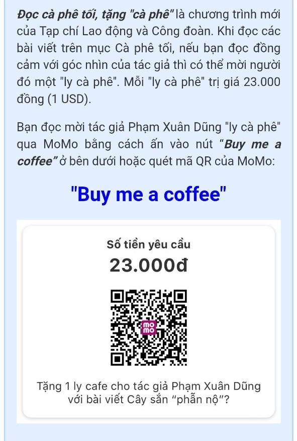 Cách sử dụng ví MoMo để tham gia chương trình "Đọc Cà phê tối, tặng cà phê"