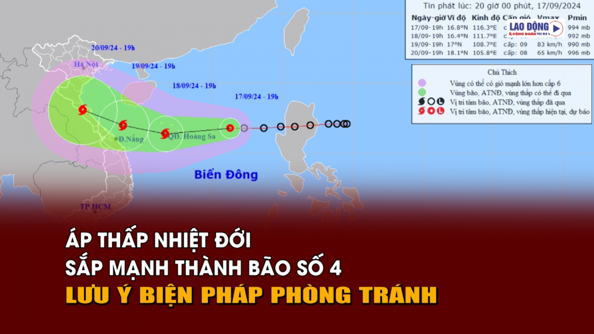 Áp thấp nhiệt đới sắp mạnh thành bão số 4, lưu ý biện pháp phòng tránh