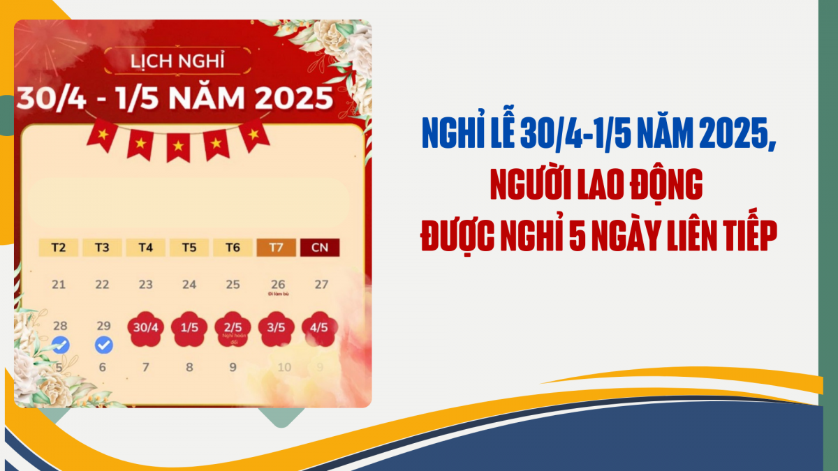 Nghỉ lễ 30/4-1/5 năm 2025, người lao động được nghỉ 5 ngày liên tiếp